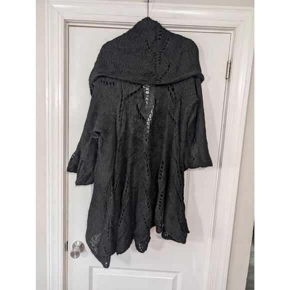 Simply Natural Sweater Cardigan Cape Shawl women's black alpaca suri wool Peru - Picture 6 of 6
